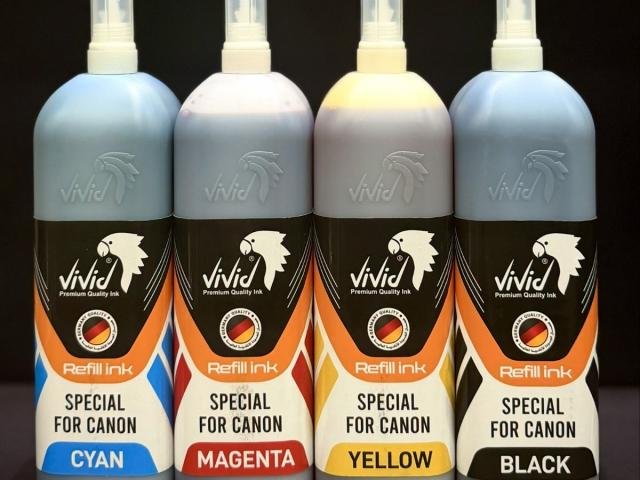 Vivid Premium Refill Ink Set for Canon Printers (Cyan, Magenta, Yellow, Black) 1L